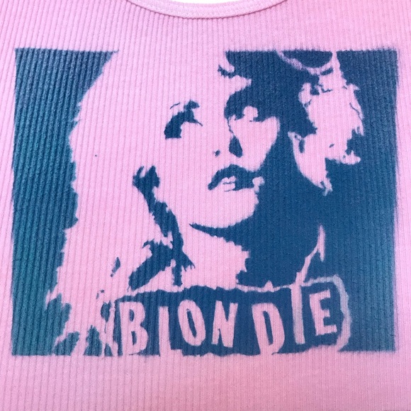 BLONDIE inspired 80s singer distressed rocking ribbed graffiti soft tank top S - Picture 12 of 17